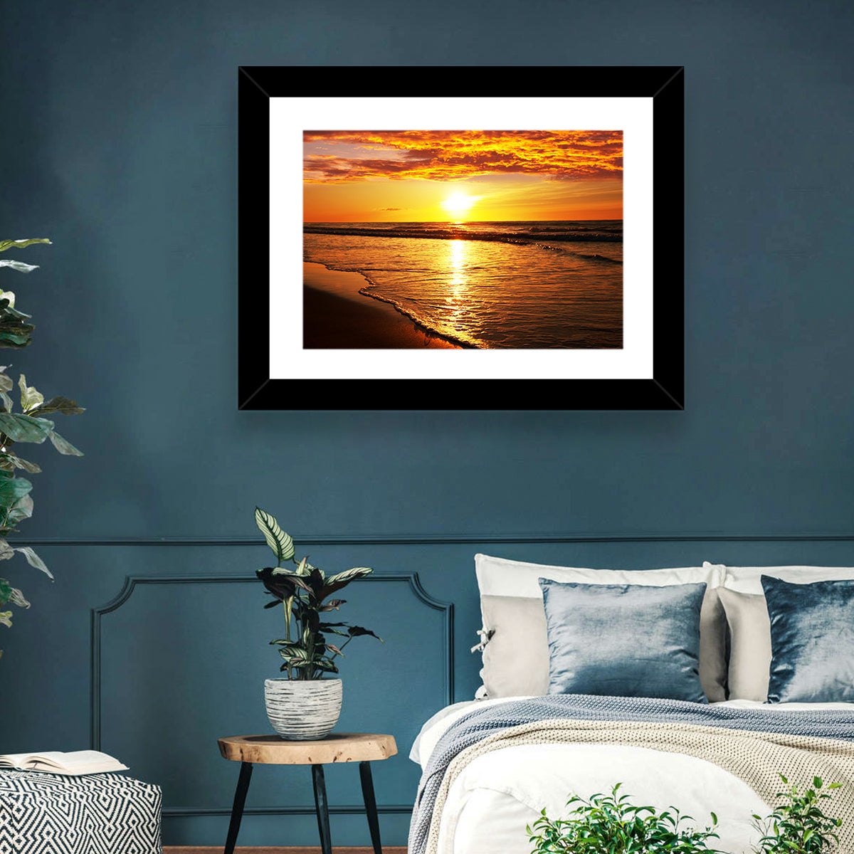 Golden Thai Beach Sunset Wall Art in a room, landscape