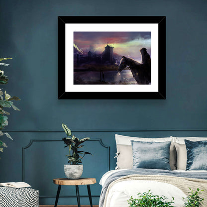 Horseman at Dusk by Misty Castle Wall Art