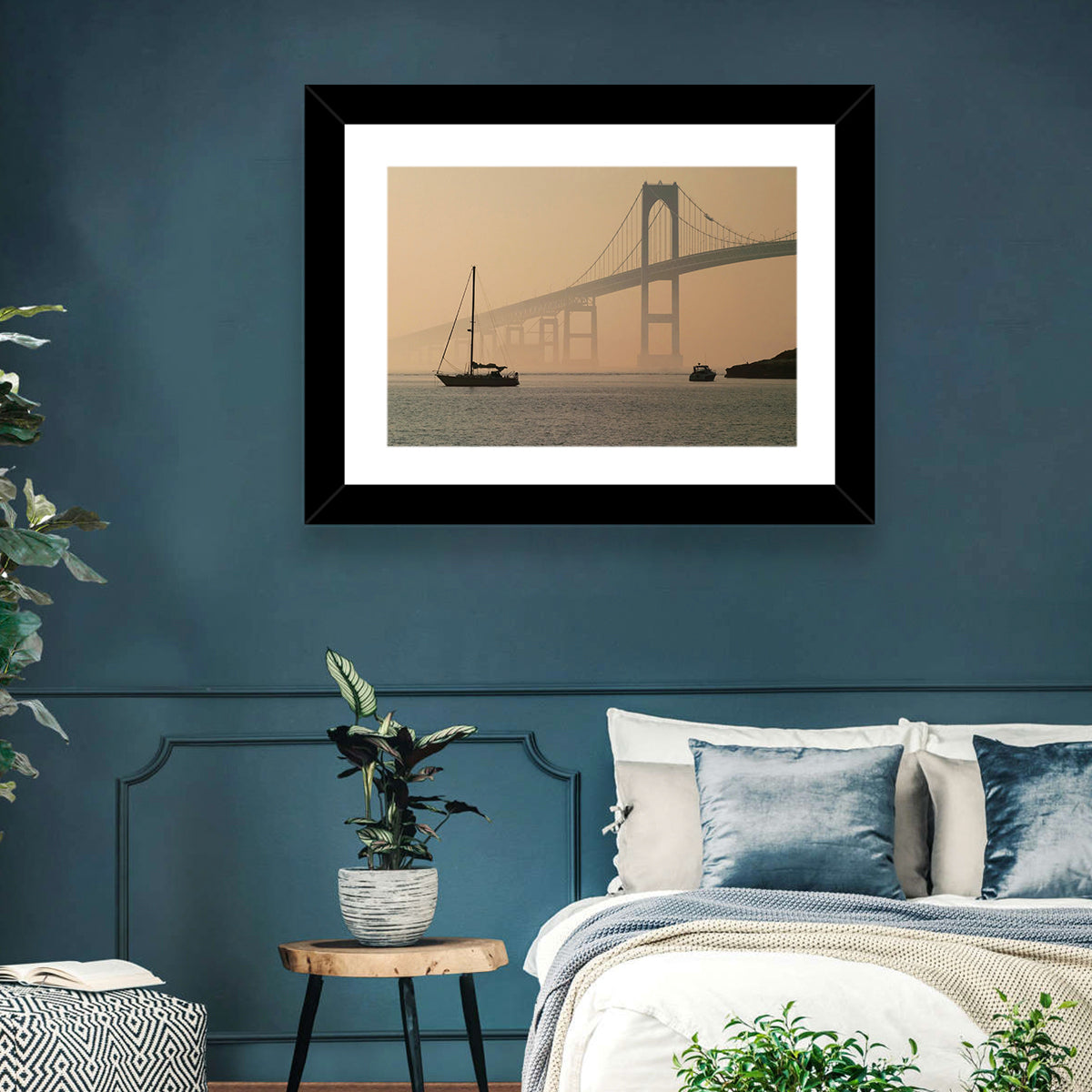 Newport Bridge in Golden Haze Wall Art in a room, landscape