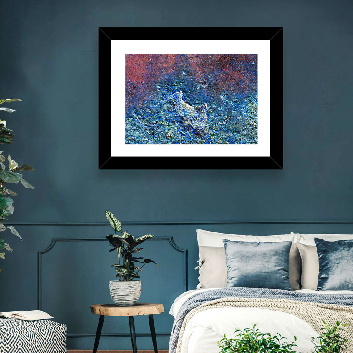 Weathered Metal Abstract Wall Art in a room, landscape