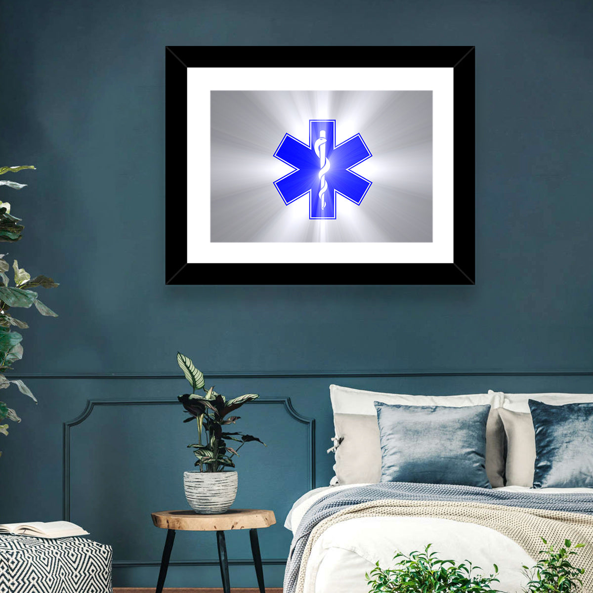 Star of Life with Rod of Asclepius Wall Art in a room, landscape