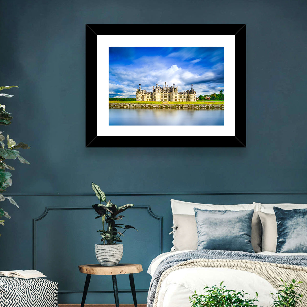 Château De Chambord Reflection Wall Art in a room, landscape