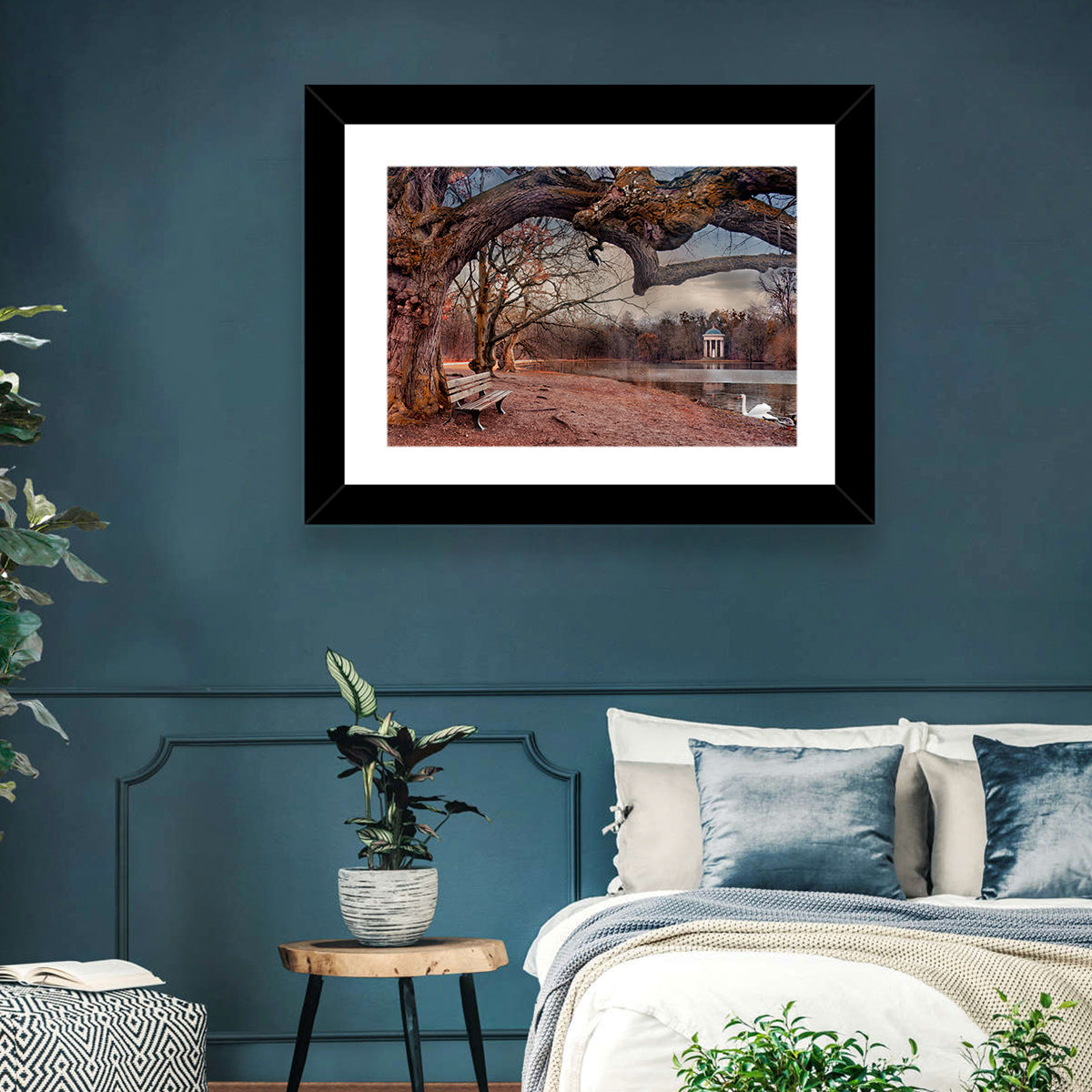 Autumn Pavilion with Swan Wall Art