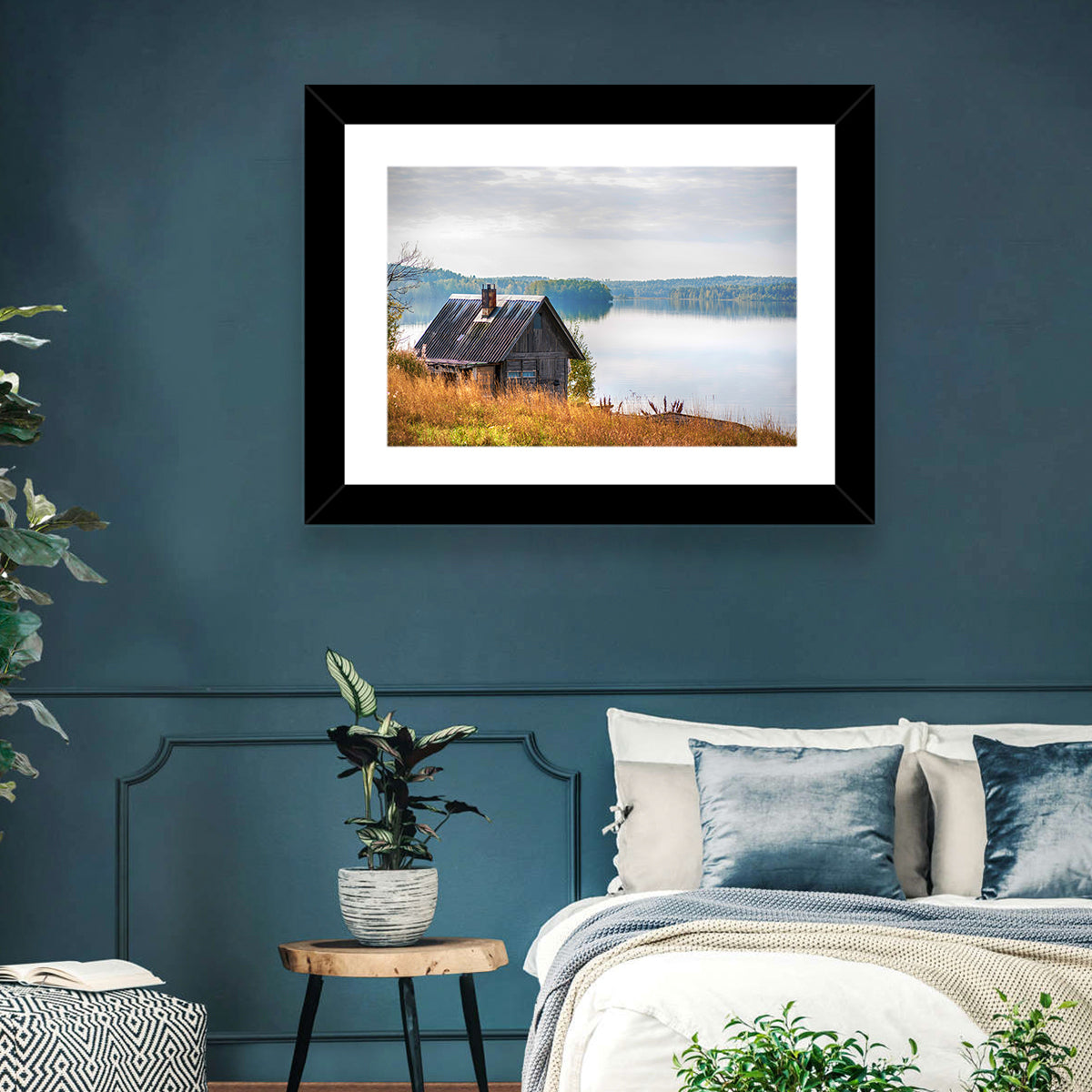 Salmon Lake Cabin Wall Art in a room, landscape
