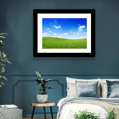 Rolling Green Meadow Under Blue Sky Wall Art