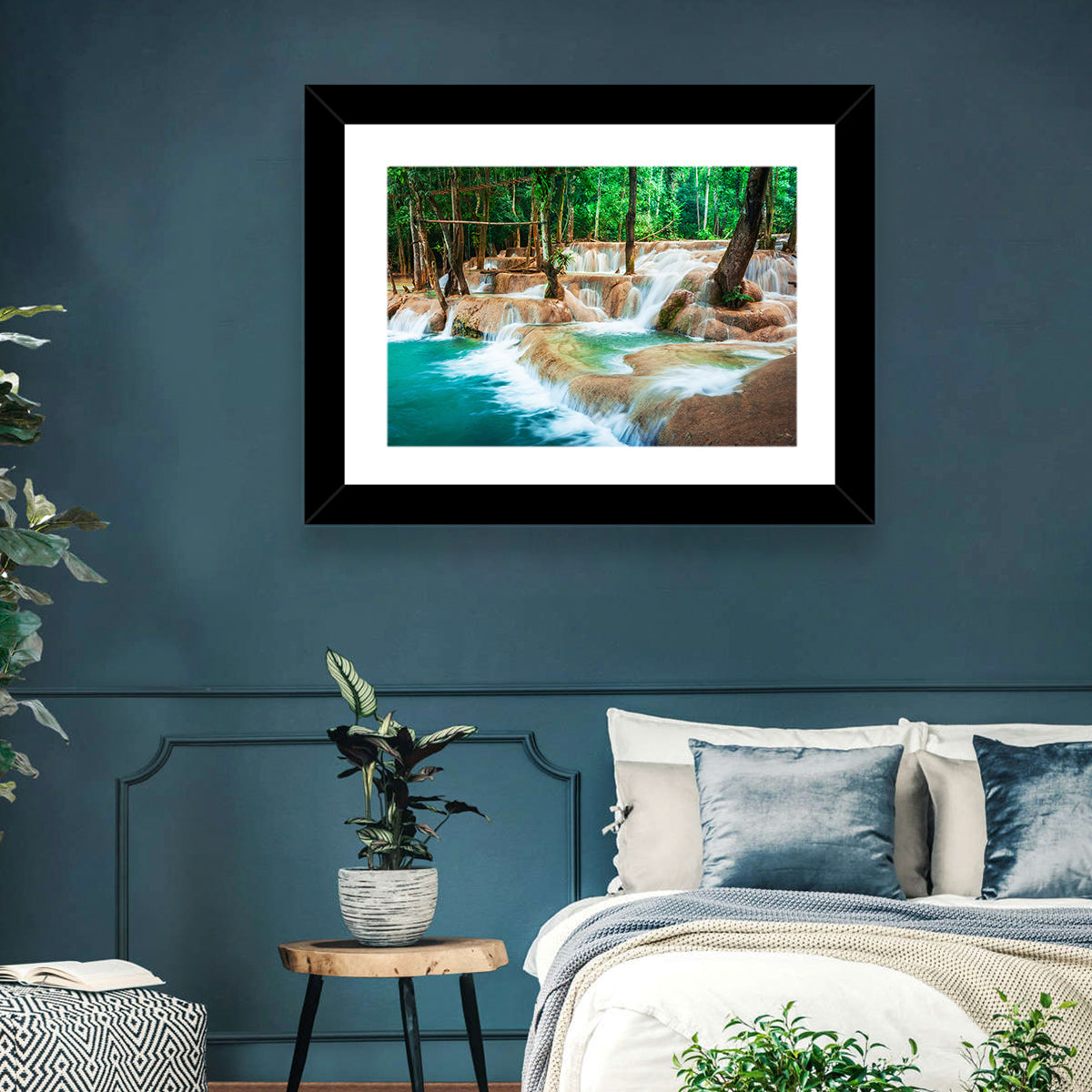 Kuang Si Waterfall Wall Art in a room, landscape