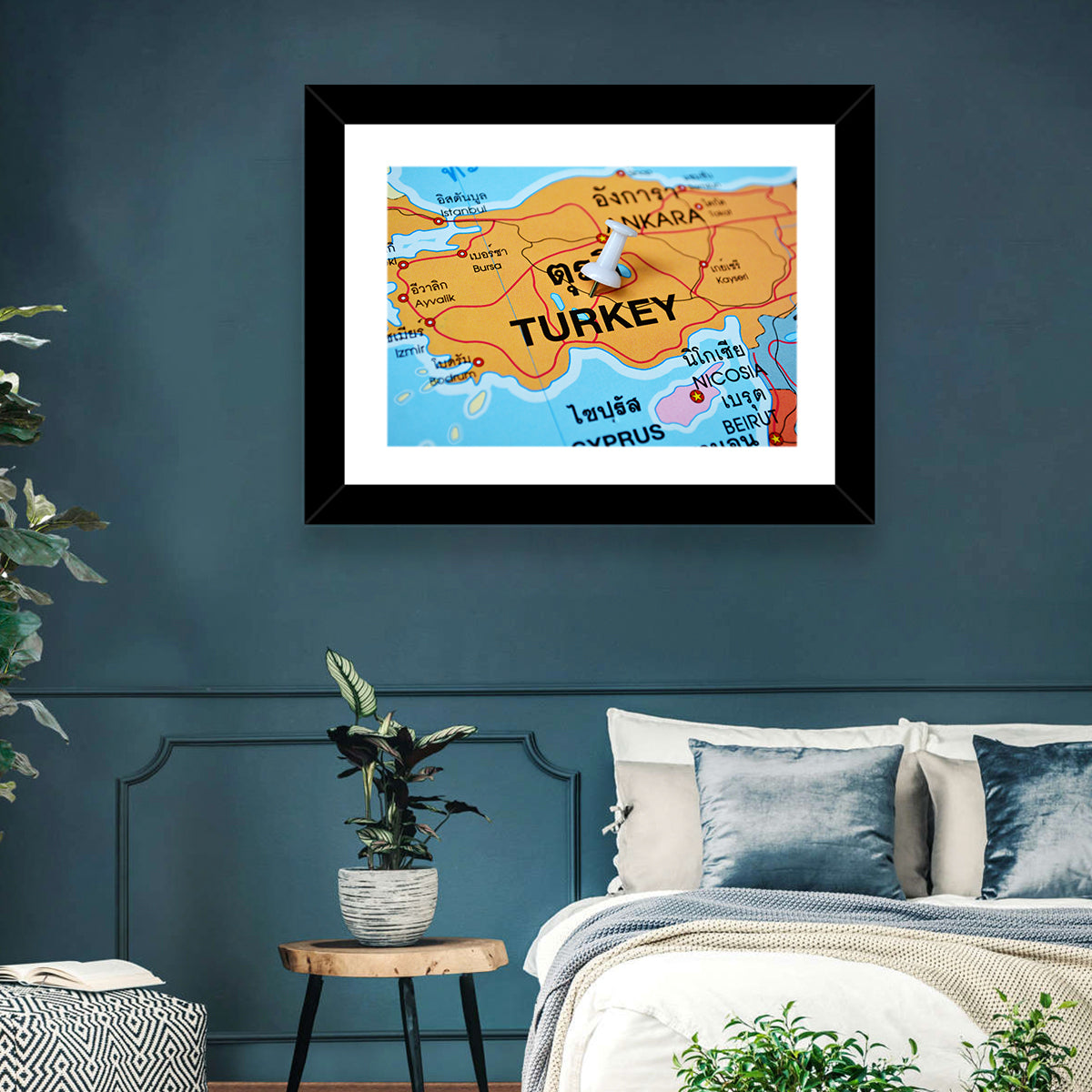 Turkey Map with Ankara Pin Wall Art in a room, landscape