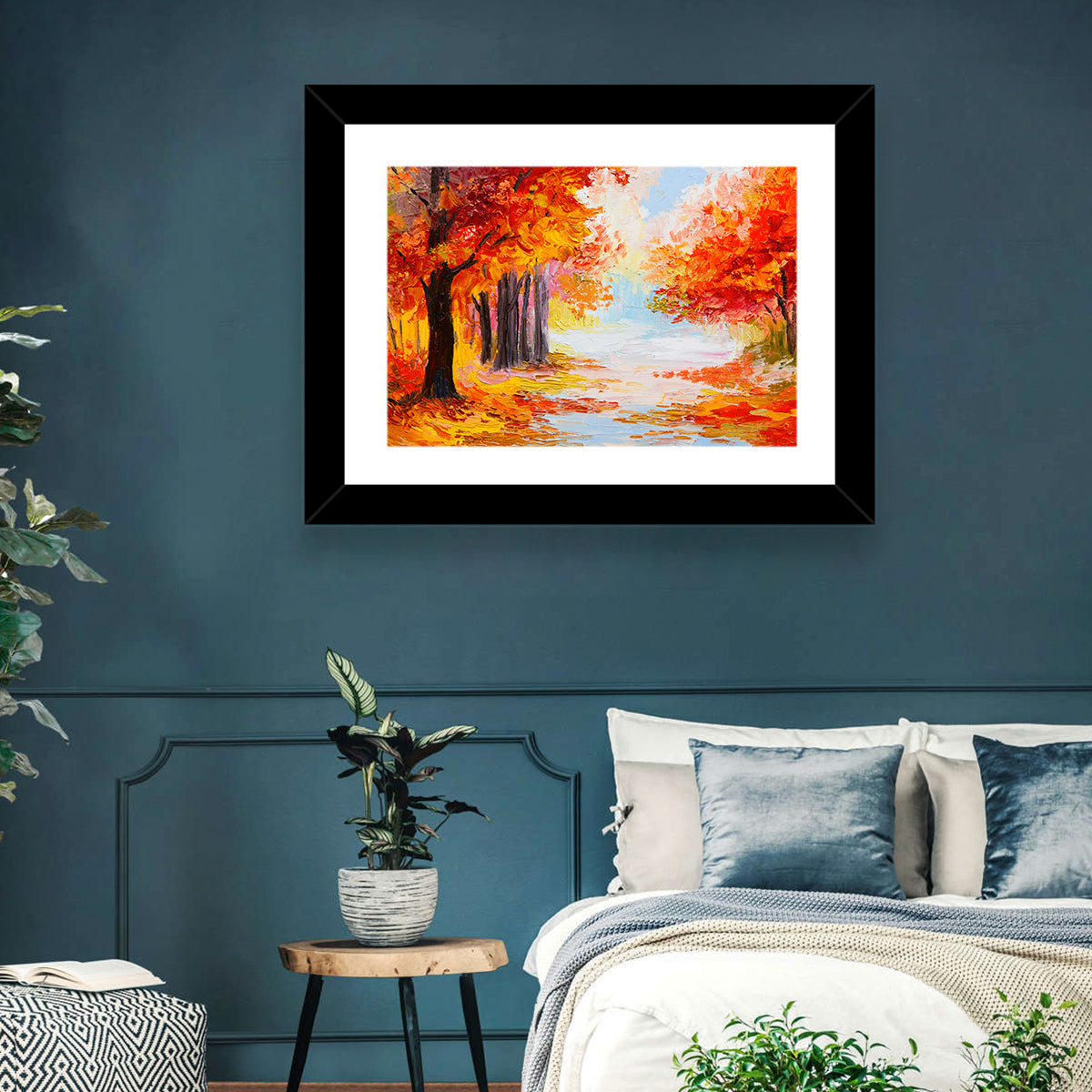 Autumn Forest Pathway Wall Art in a room, landscape