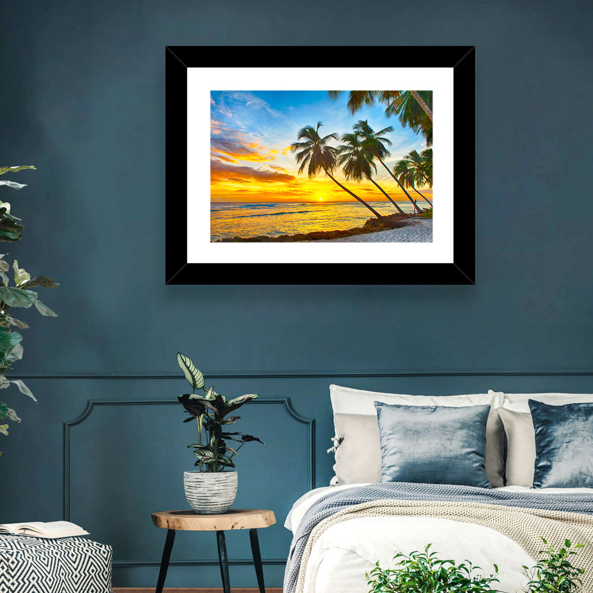 Palm Island Sunset Wall Art in a room, landscape