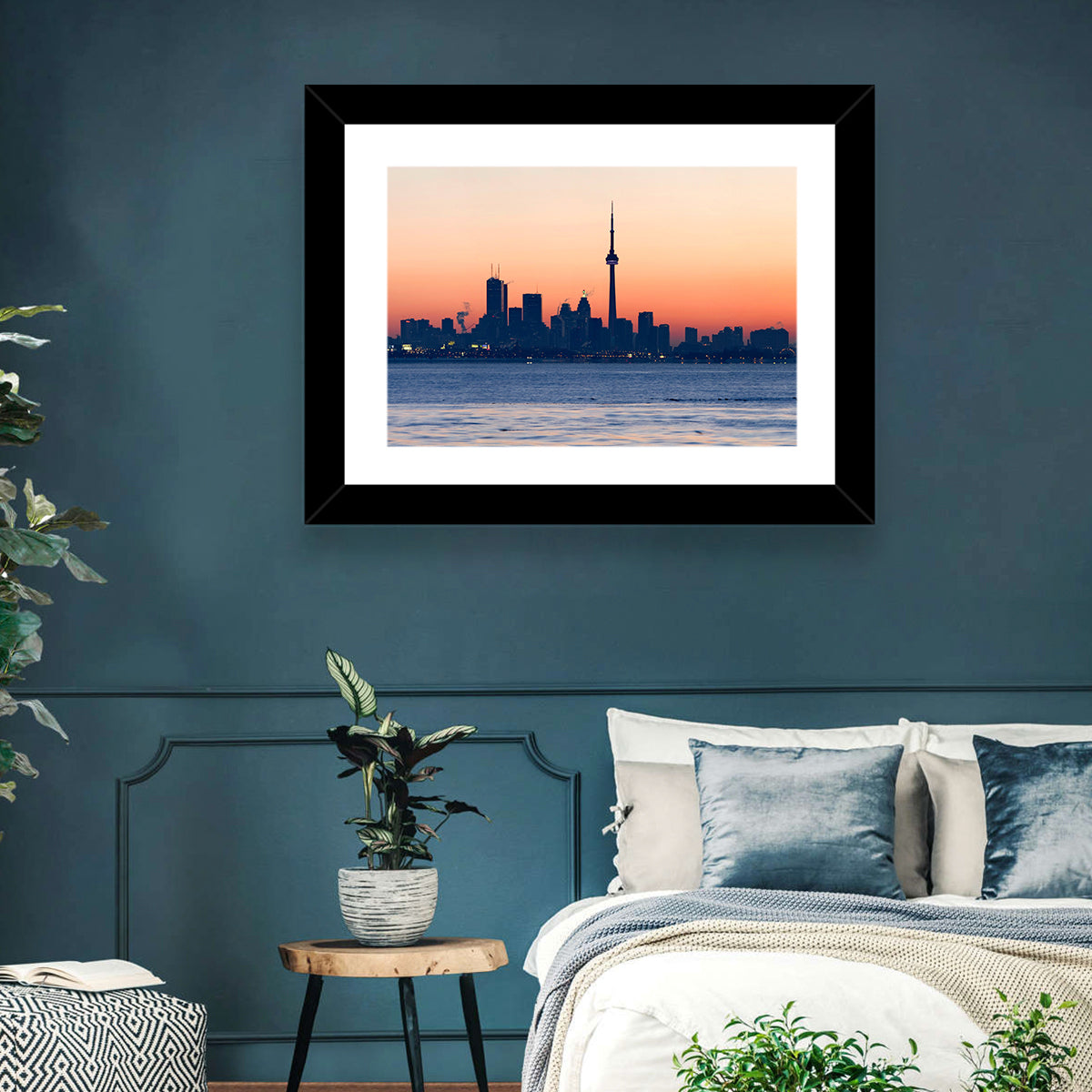 Toronto Dusk Skyline with Cn Tower Wall Art in a room, landscape