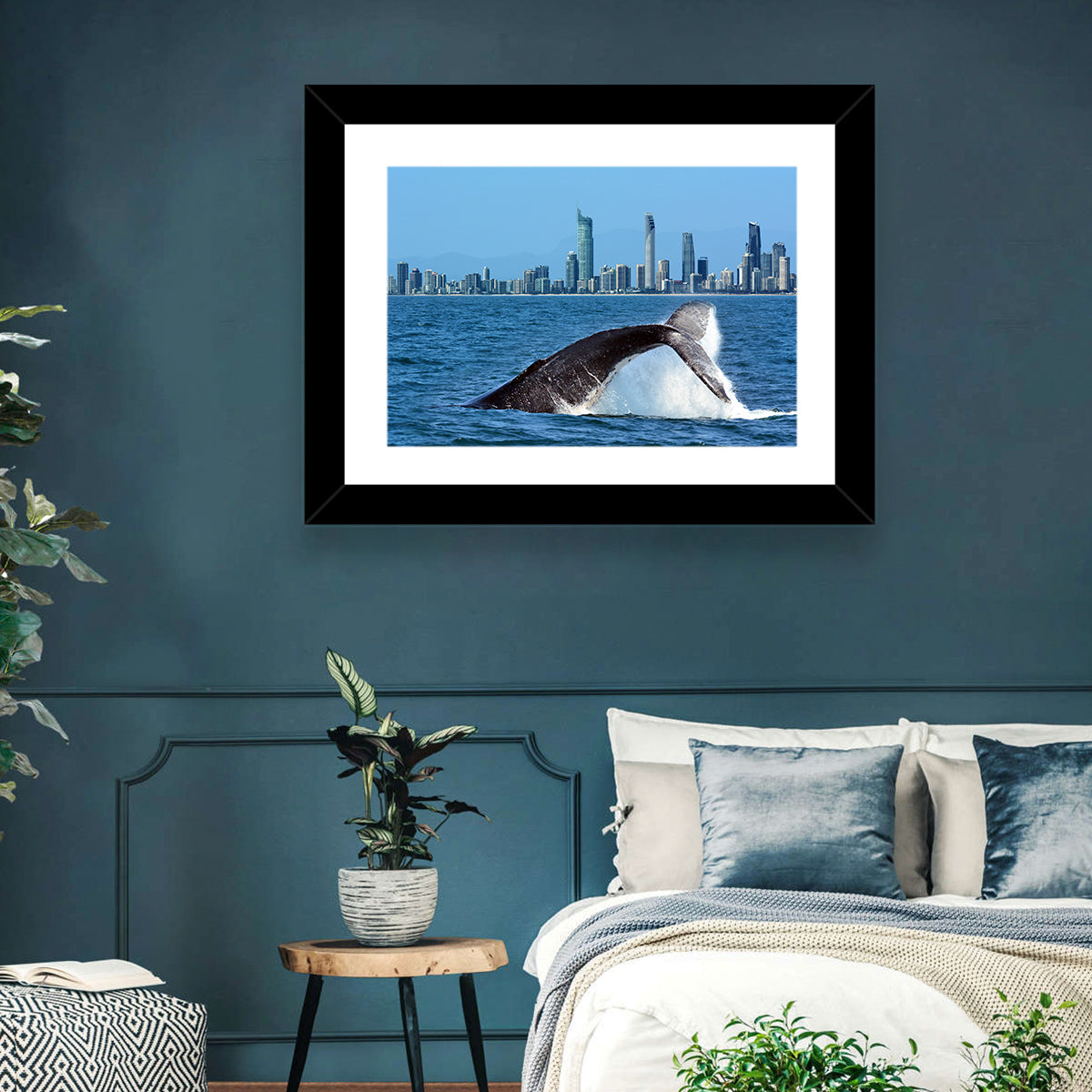 Gold Coast Whale and Skyline Wall Art in a room, landscape