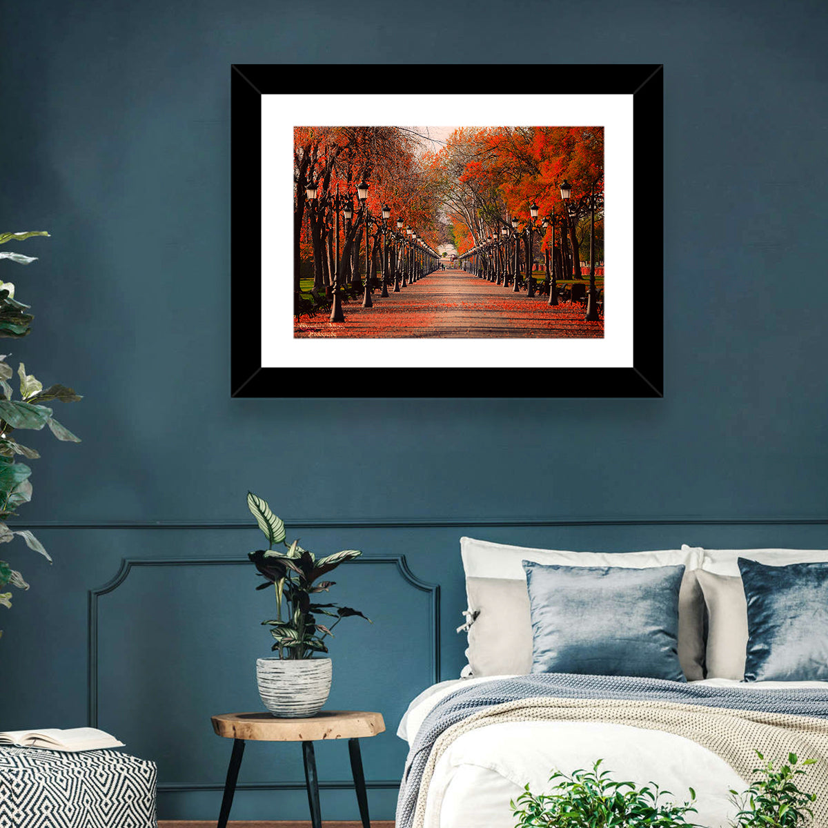 Autumn Park Path with Vintage Lampposts Wall Art