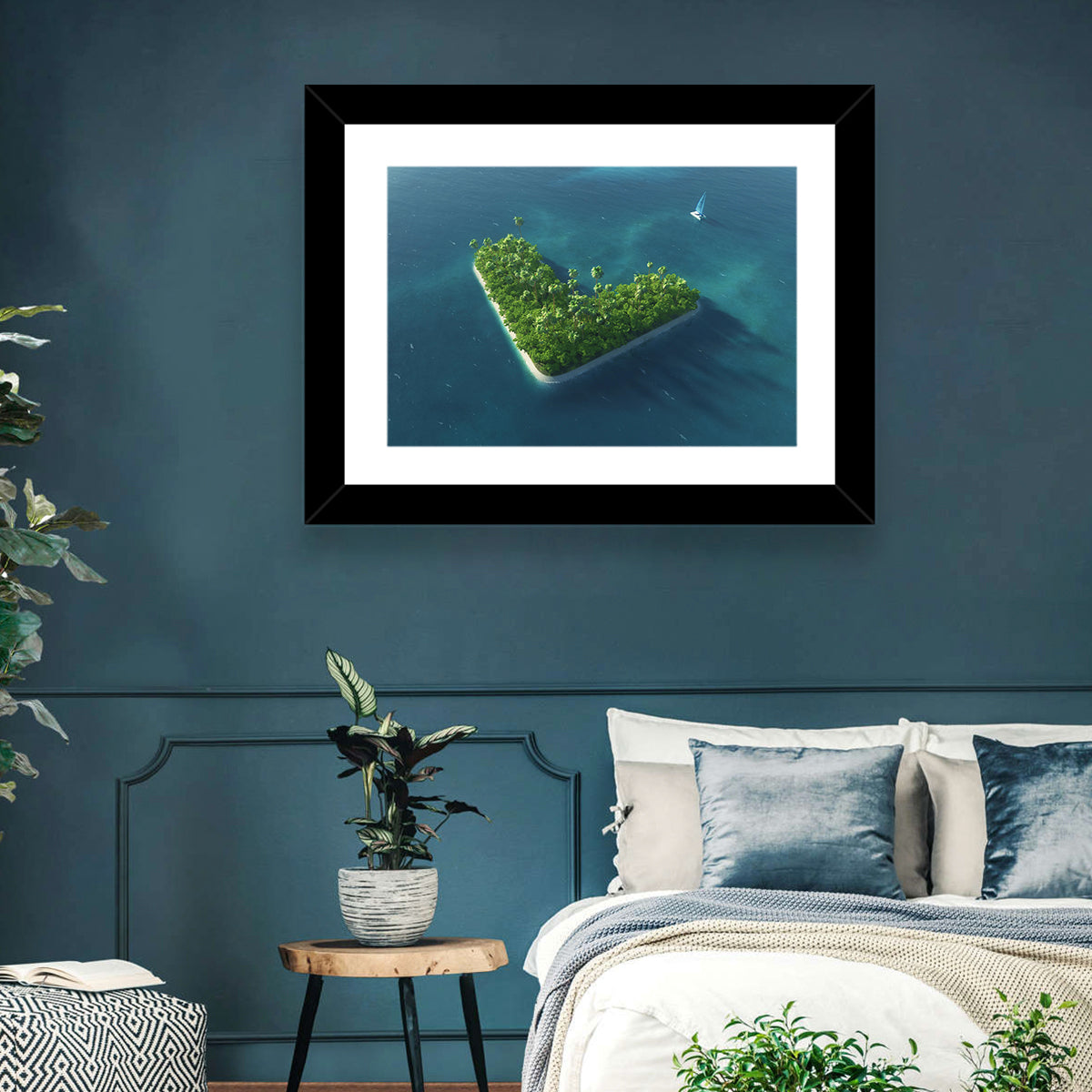 V-shaped Tropical Island with Distant Catamaran Wall Art