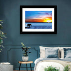 Elephant Silhouette at Beach Sunset Wall Art
