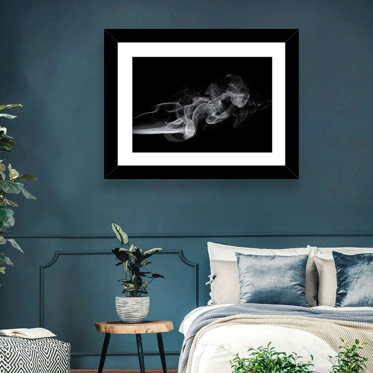 Swirling Smoke on Black Wall Art in a room, landscape