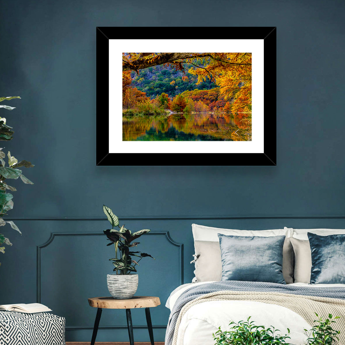 Frio River Autumn Reflection Wall Art in a room, landscape