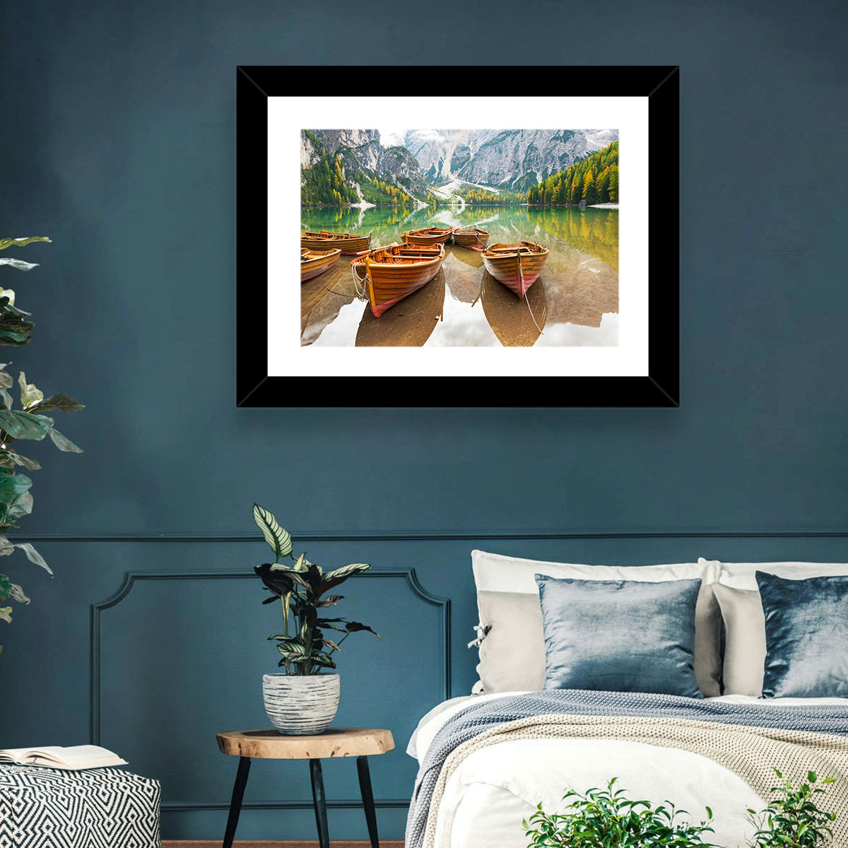 Rowboats on Lake Braies Wall Art in a room, landscape