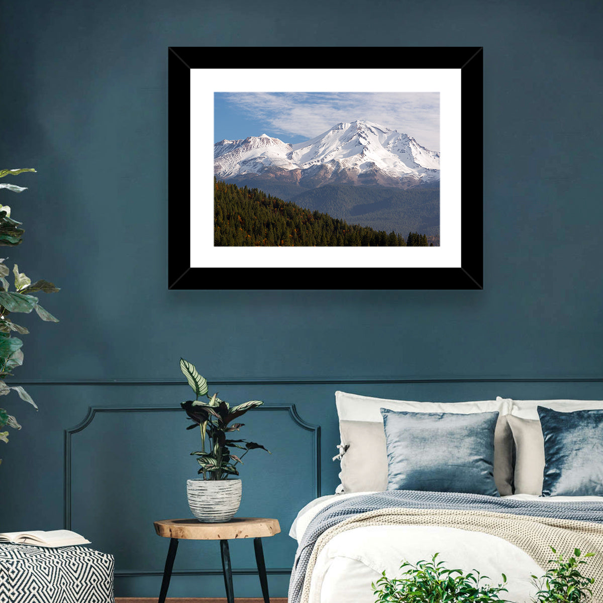 Mount Shasta Snow Peaks Wall Art in a room, landscape