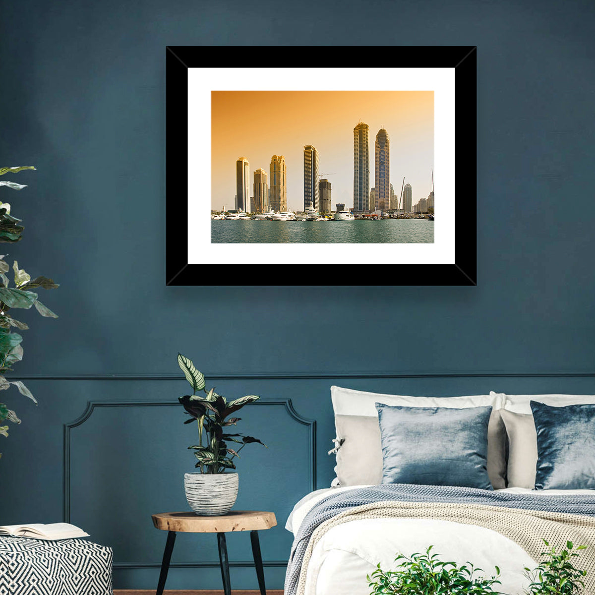 Dubai Marina Sunset Skyline with Yachts Wall Art