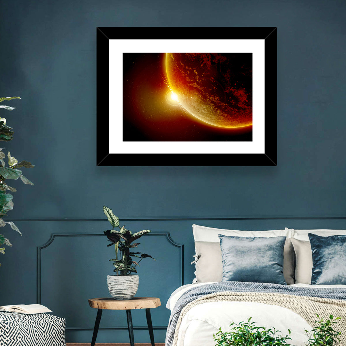 Red Planet Sunrise Limb Flare Wall Art in a room, landscape