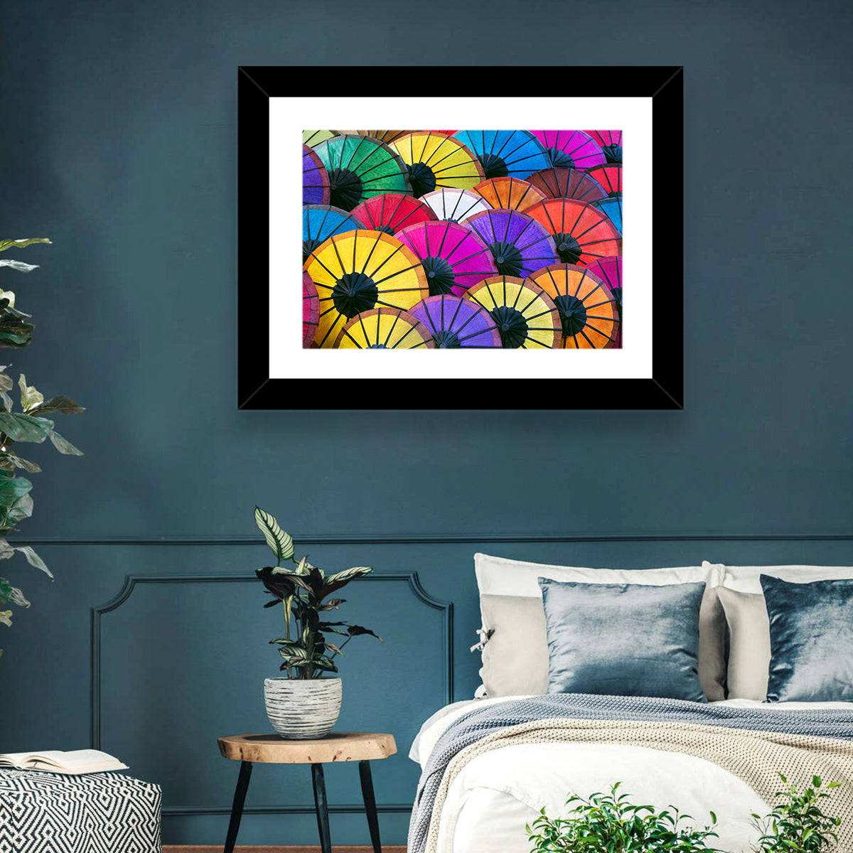 Vibrant Market Parasols Wall Art in a room, landscape