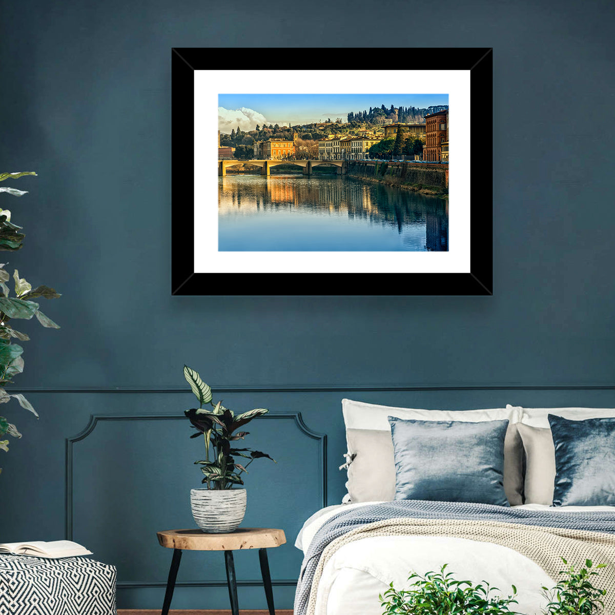 Golden Hour Florence Over the Arno River Wall Art in a room, landscape