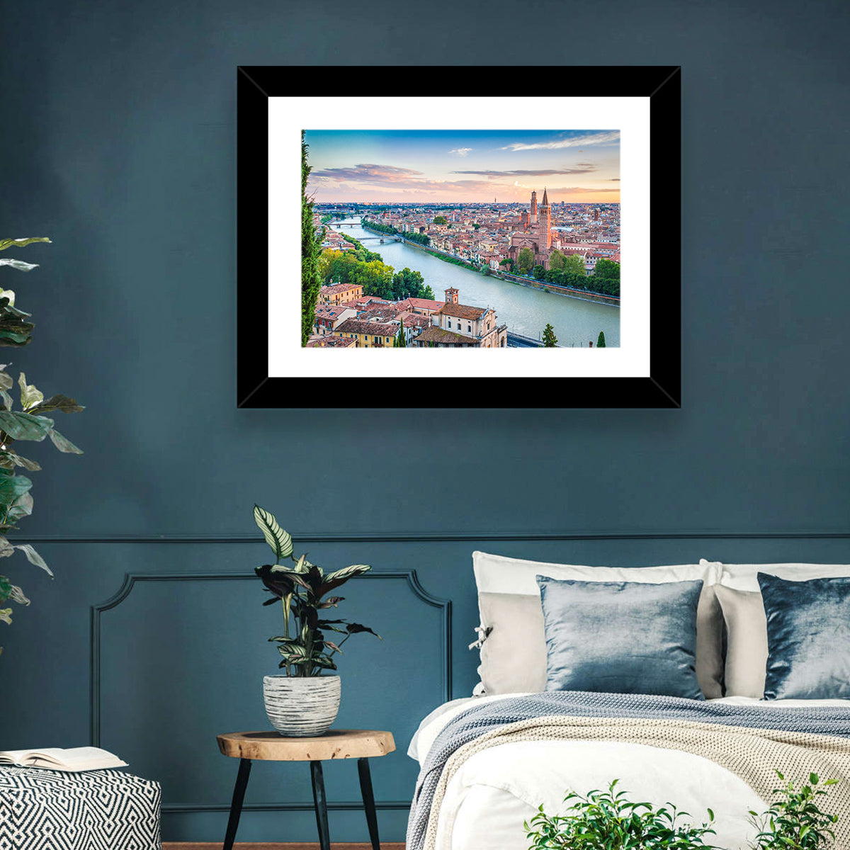 Verona Riverbend at Golden Hour Wall Art in a room, landscape