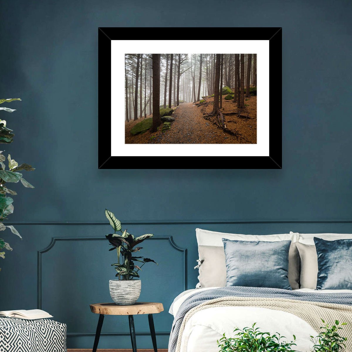 Misty Appalachian Trail Path Wall Art in a room, landscape