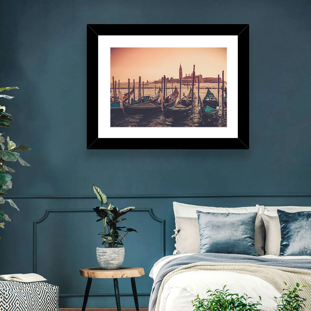 Venetian Gondolas at Dusk Wall Art in a room, landscape