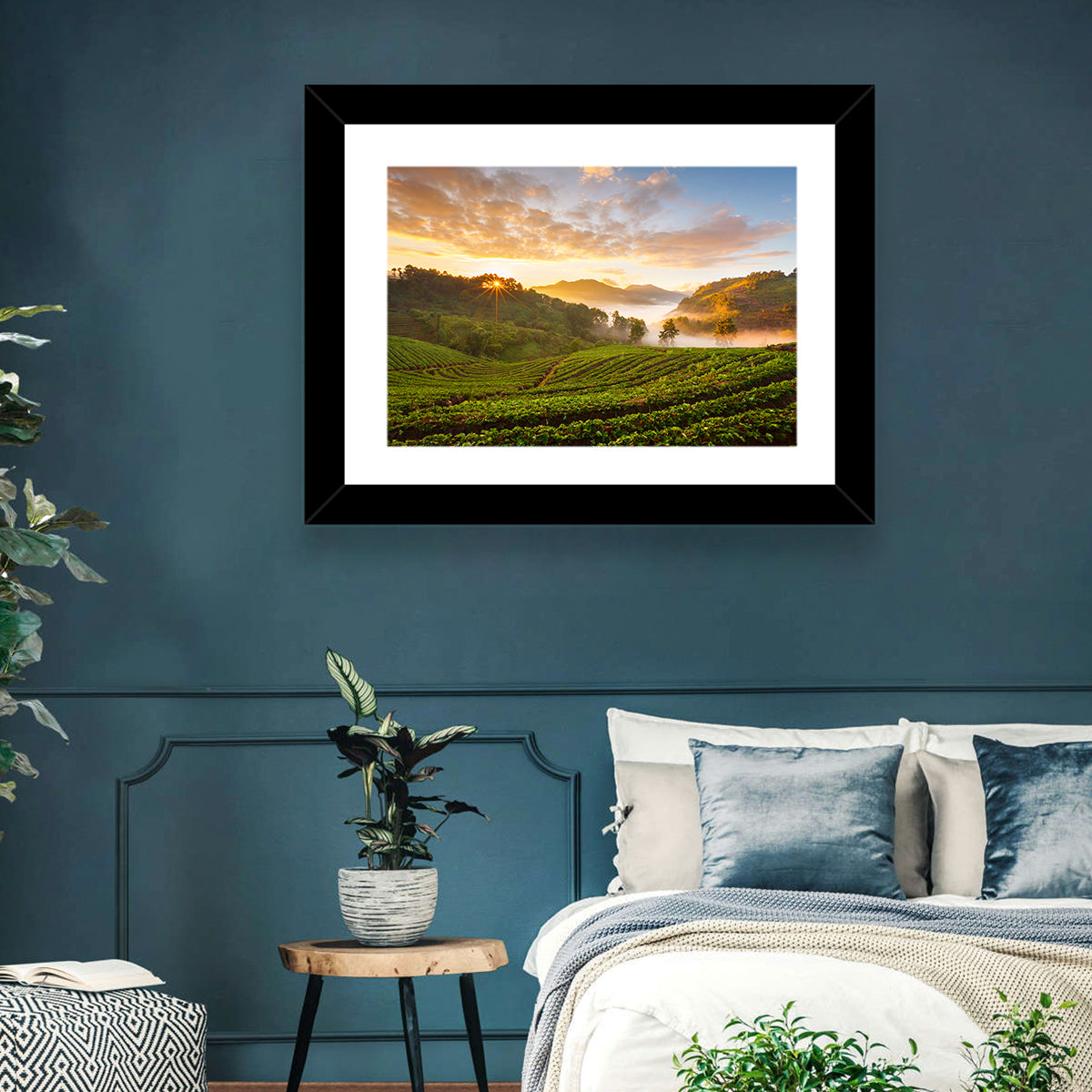 Strawberry Fields Sunrise Wall Art in a room, landscape