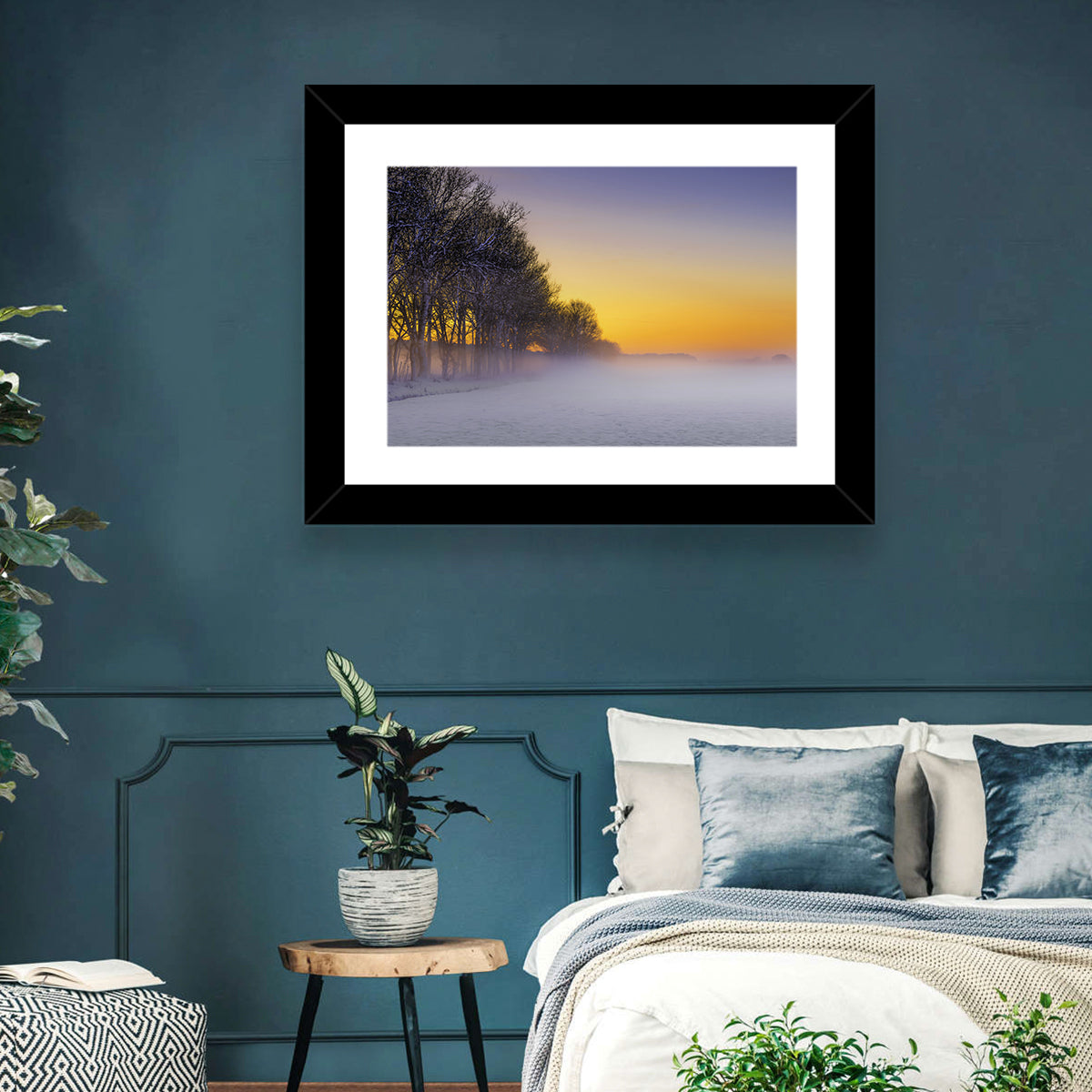 Winter Fog at Sunset Wall Art in a room, landscape