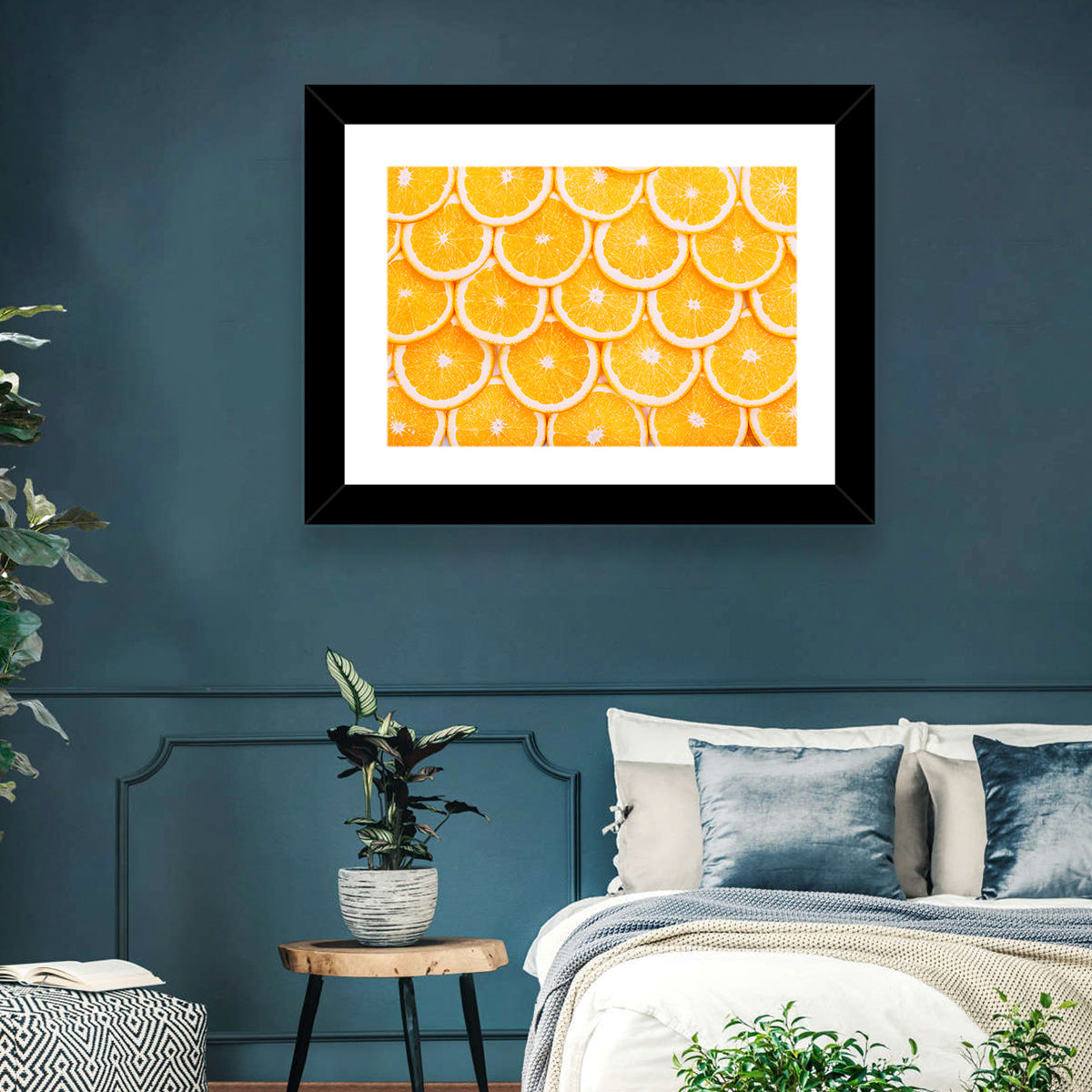 Orange Slice Grid Pattern Wall Art in a room, landscape