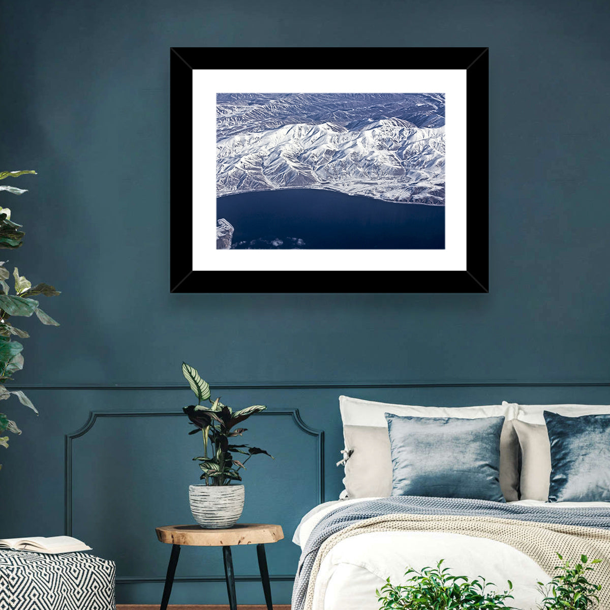 Lake Sevan Aerial Winter View Wall Art in a room, landscape