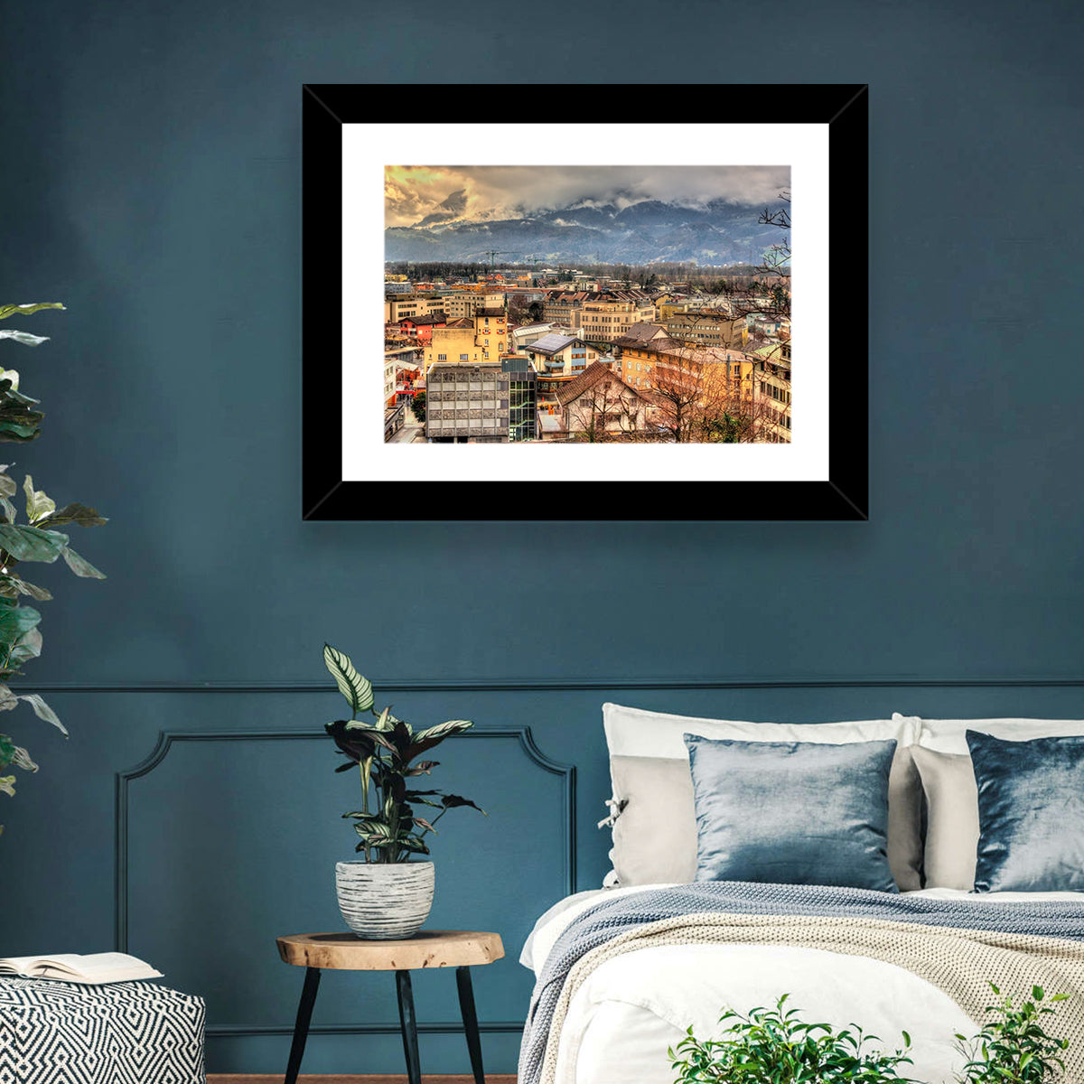 Vaduz Autumn Cityscape Wall Art in a room, landscape