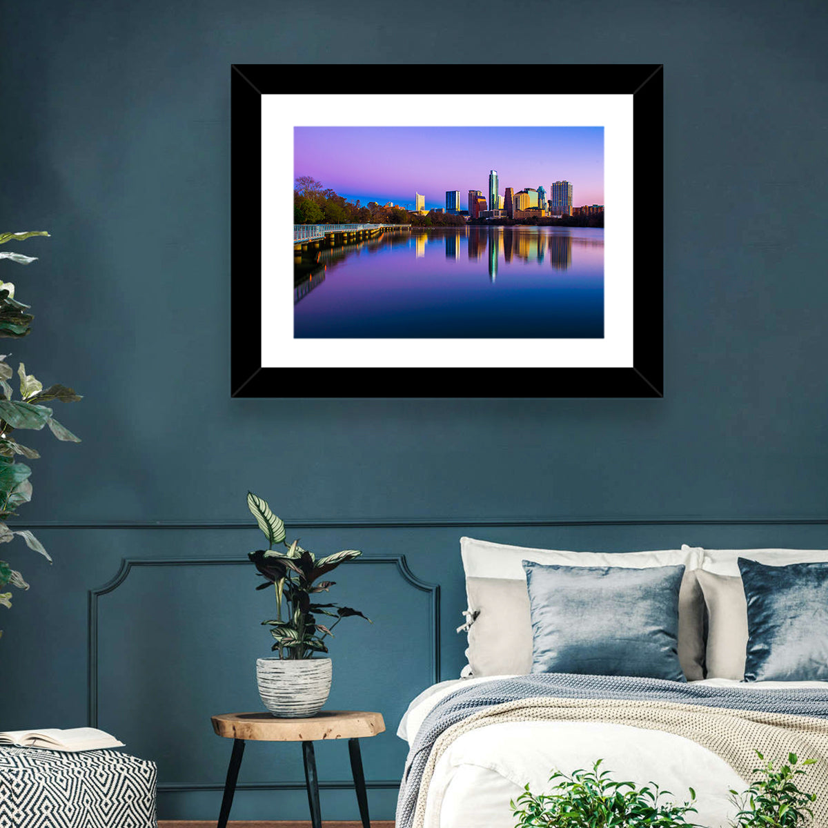 Austin Skyline Reflection at Twilight Wall Art in a room, landscape