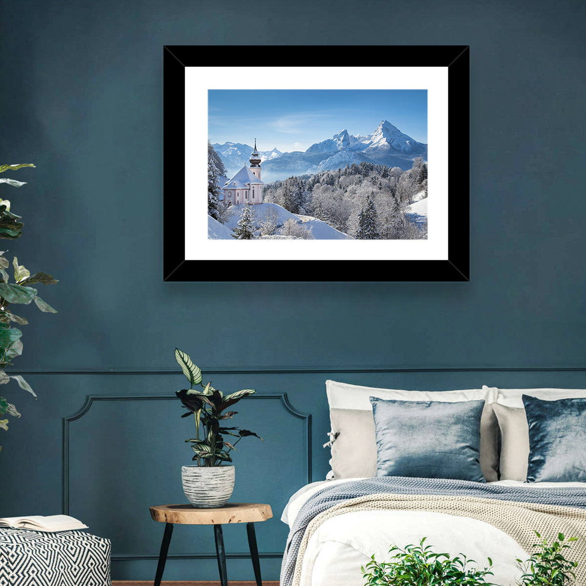 Maria Gern Church and Watzmann in Winter Wall Art in a room, landscape