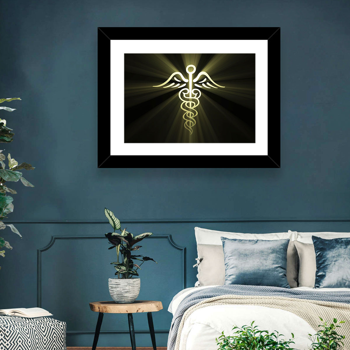 Medical Corps Caduceus Emblem Wall Art in a room, landscape