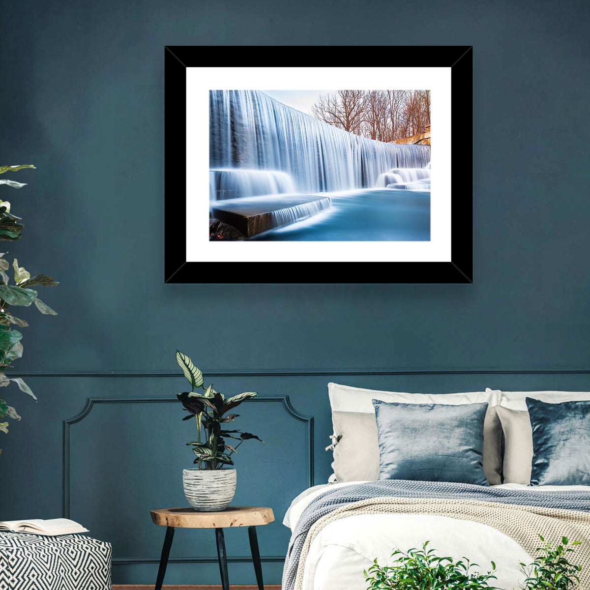 Seeley's Pond Winter Waterfall Wall Art in a room, landscape