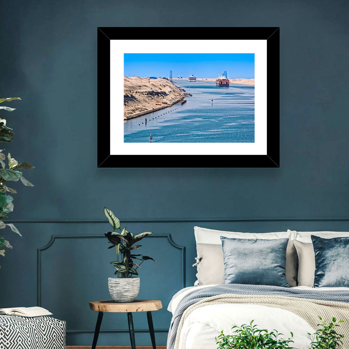Suez Canal Container Ships Wall Art in a room, landscape