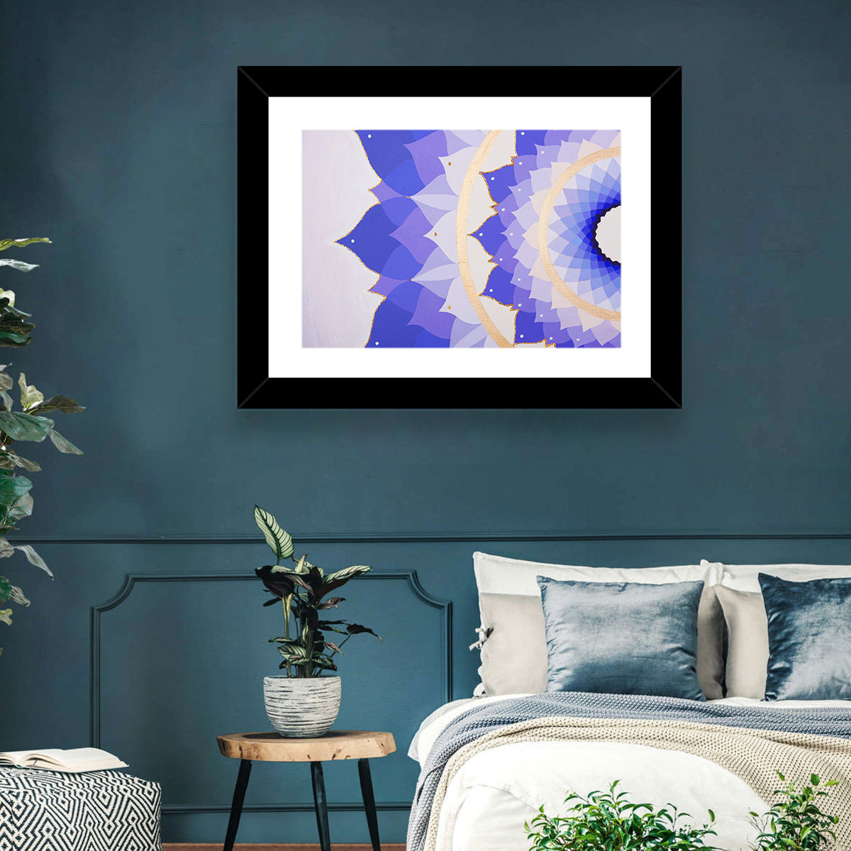 Sahasrara Chakra Lotus Mandala Wall Art in a room, landscape