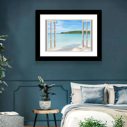 Turquoise Beach View Through Window Wall Art
