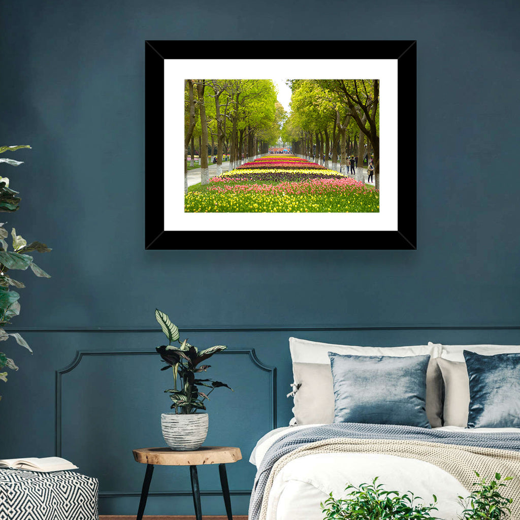 Tree-lined Tulip Garden Path Wall Art