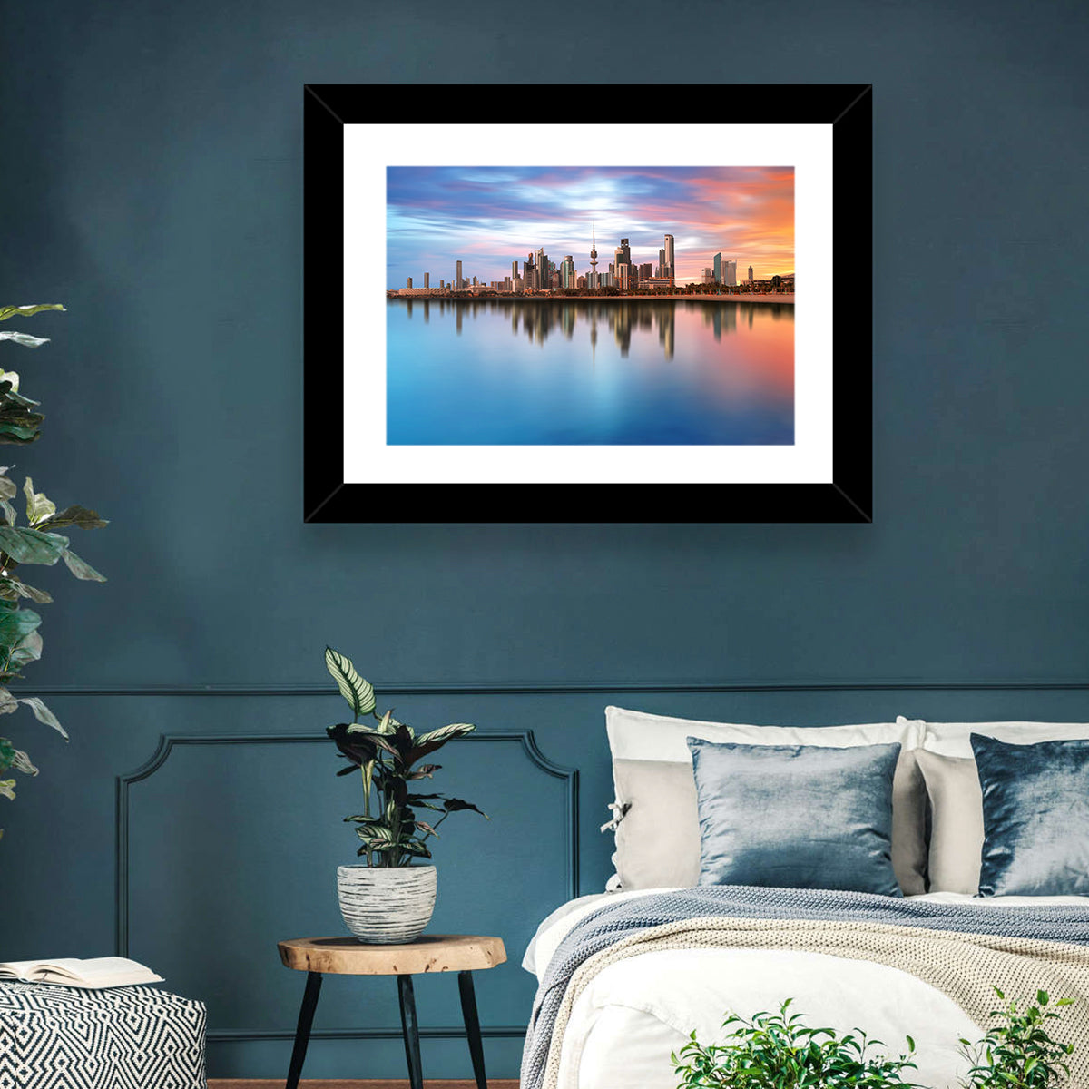Kuwait City Skyline at Sunset Wall Art in a room, landscape