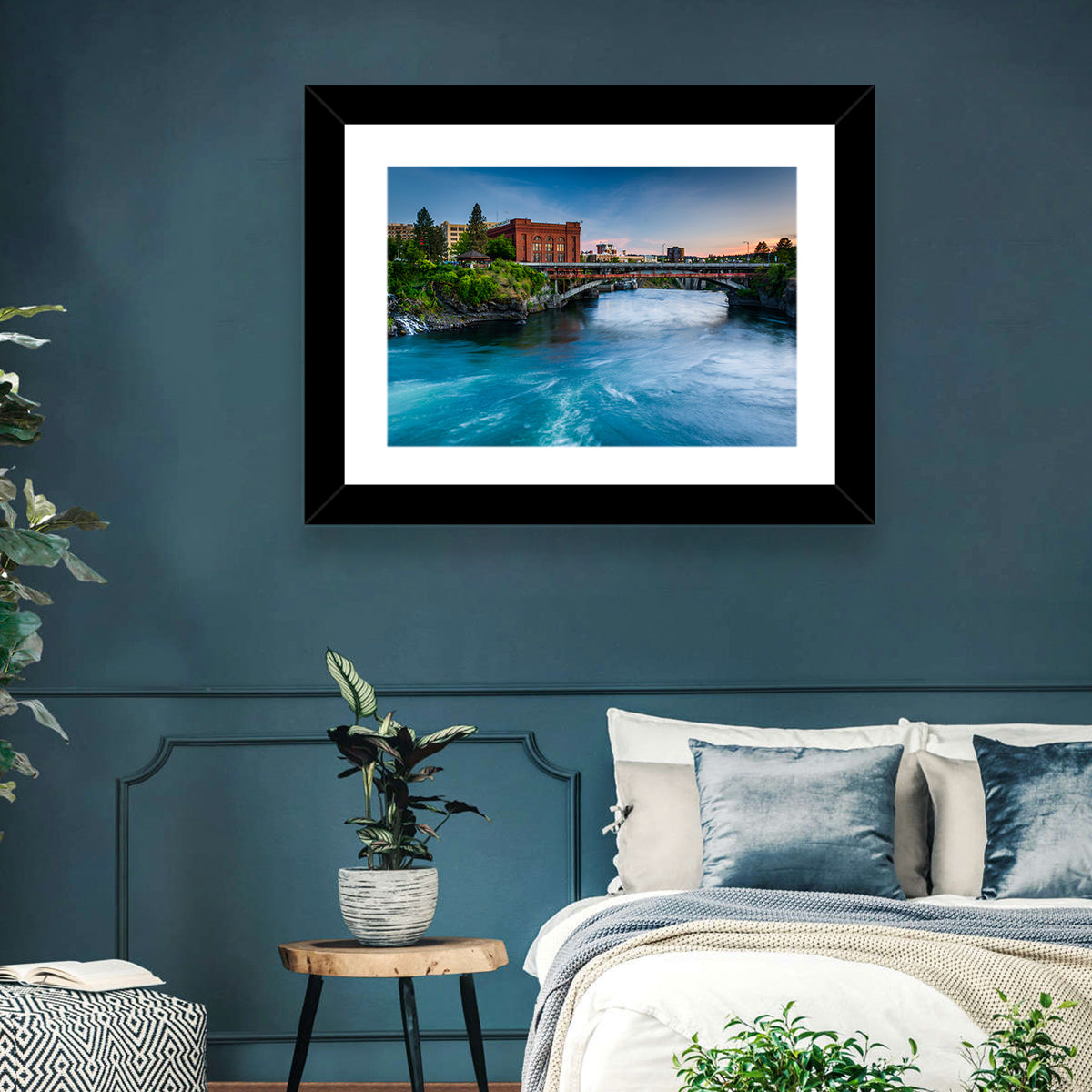 Spokane River at Twilight Wall Art in a room, landscape