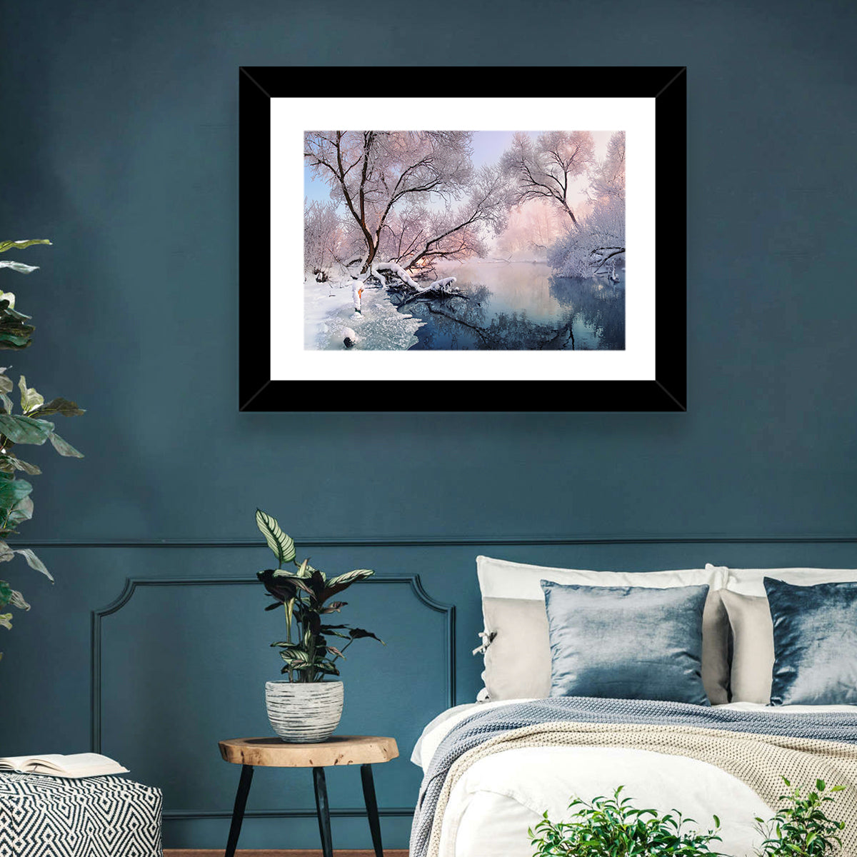 Snowy Lake Morning Mist Wall Art