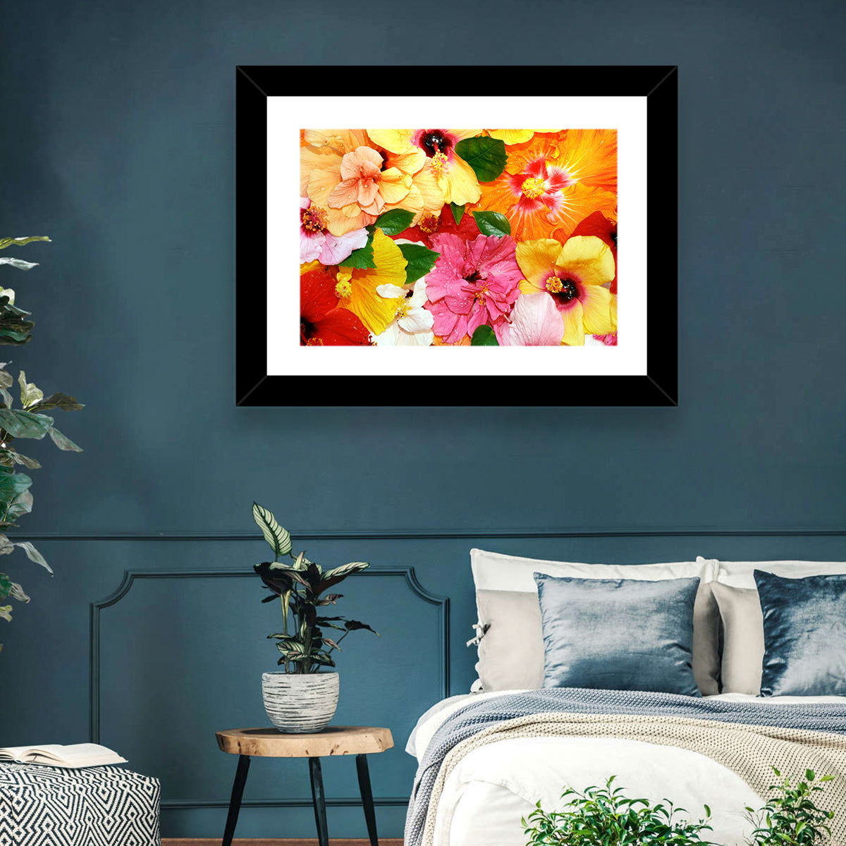 Vibrant Hibiscus Close-up Wall Art in a room, landscape