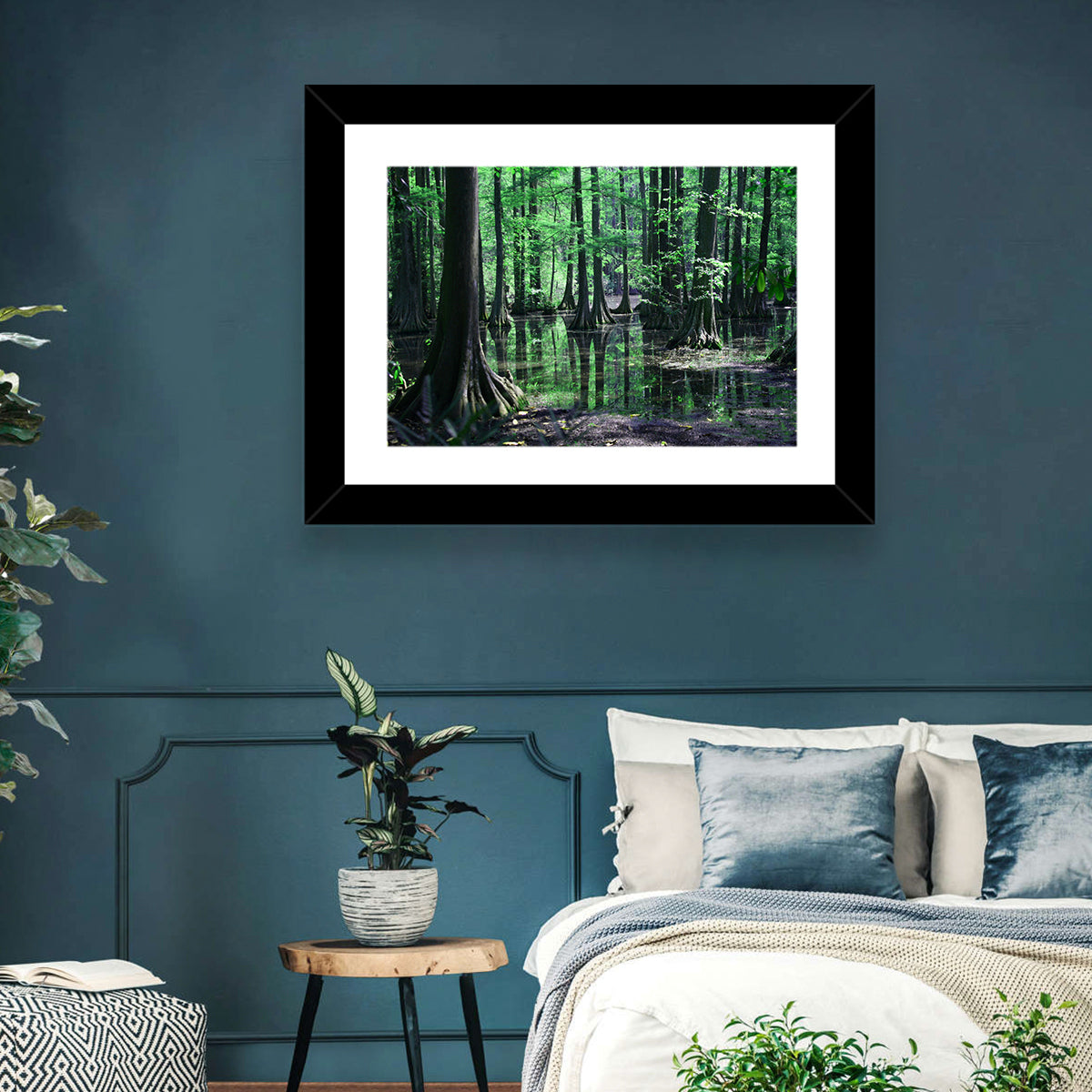 Congaree Swamp Reflection Wall Art in a room, landscape