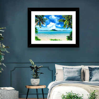 Palm-framed Tropical Island Beach Wall Art
