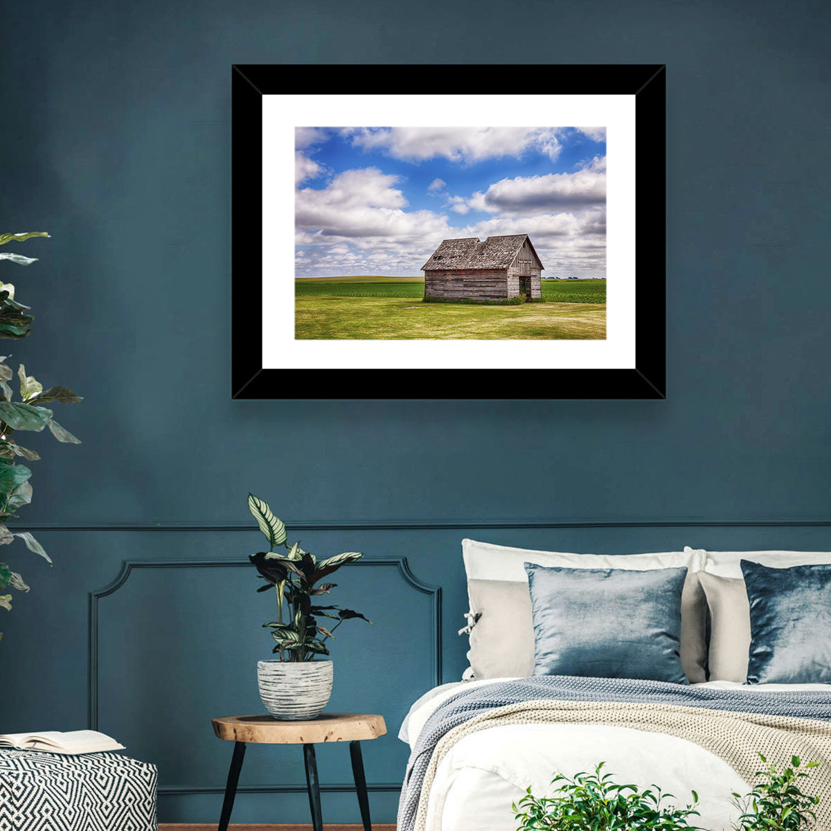Old Farm Shed in Field Wall Art in a room, landscape
