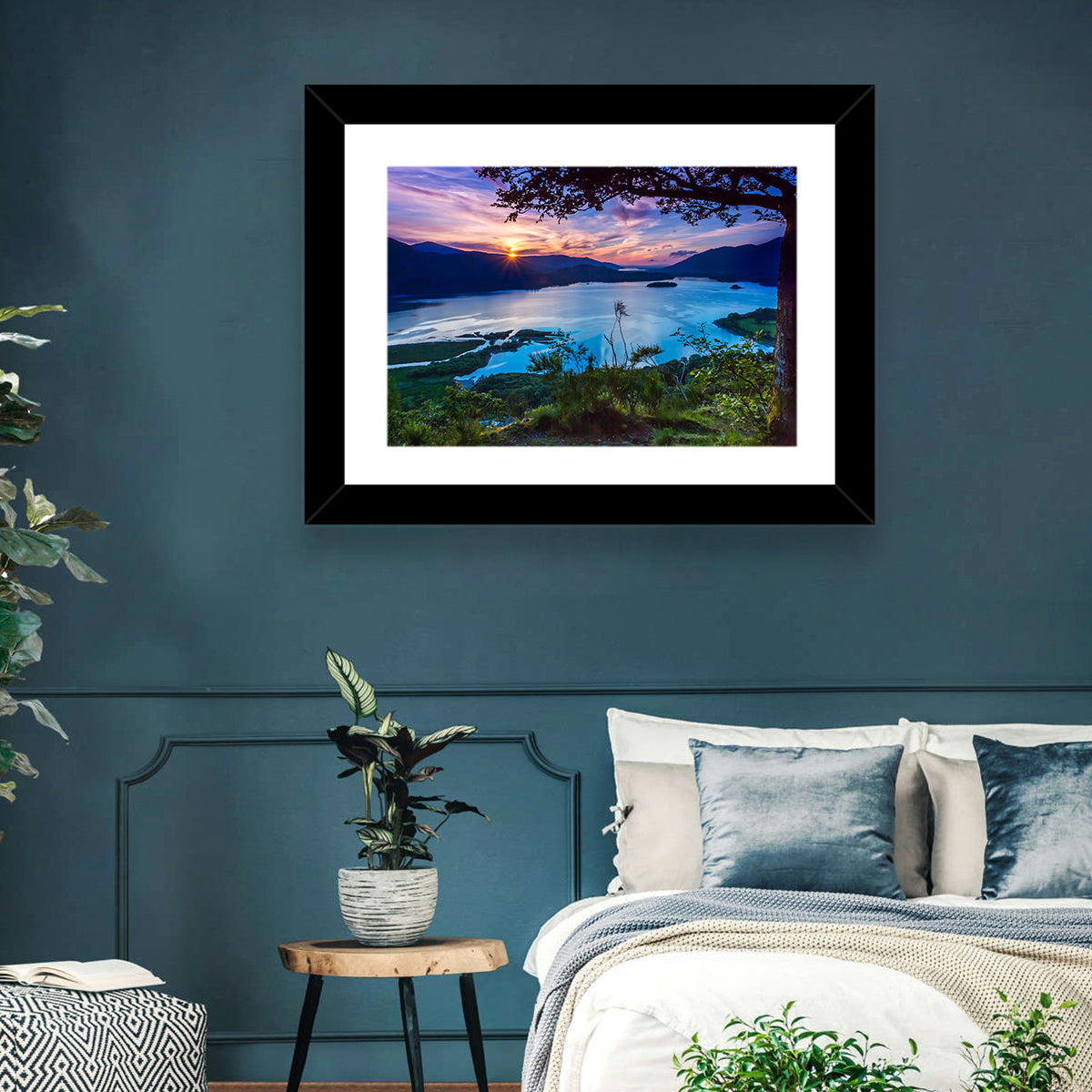 Bassenthwaite Lake Sunset Wall Art in a room, landscape